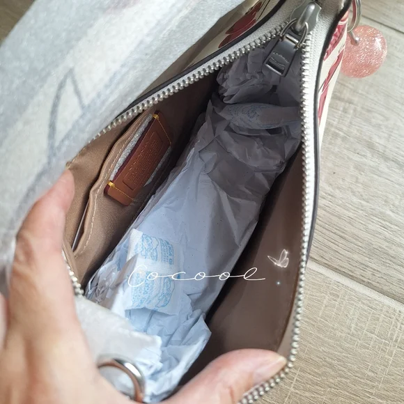 Coach Teri Shoulder Bag In Signature Canvas With Cherry Print Pink Cherry Charm - Picture 7 of 15